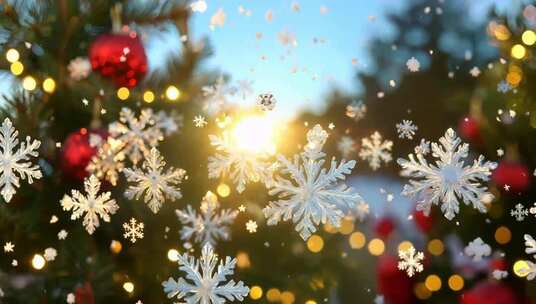飘落雪花的圣诞树素材