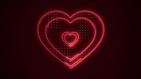 抽象红色移动发光的心轮廓形状。心里面的心