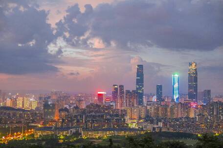 南宁东盟商务区延时日转夜地标夜景城市