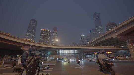 北京国贸夜景 夜景车流