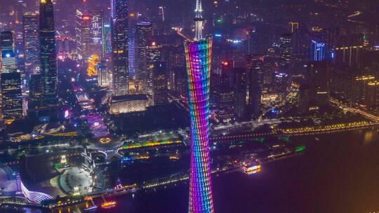 广州_广州塔_珠江新城夜景航拍延时4K