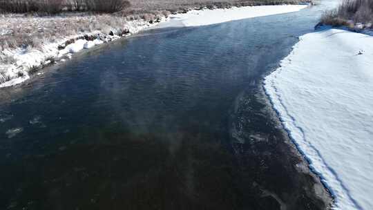 大兴安岭湿地风光河流冰凌雪景