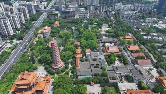 福州西禅古寺航拍城市寺庙古建筑景观风景