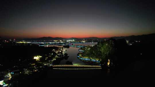 广东肇庆城市夜景灯光交通车辆行驶航拍