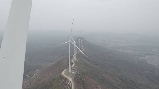 航拍湖南衡东鸡公岩自然风光风力发电机