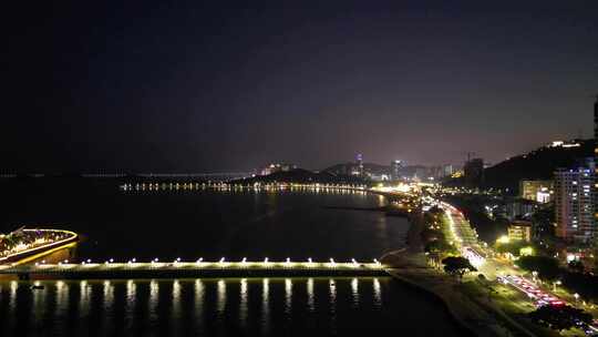 航拍广东珠海城市风光夜景