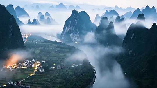 中国风山水云雾云海仙境自然风景