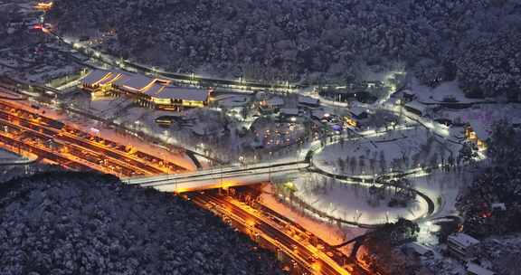 4k长沙岳麓山西大门雪后夜景航拍