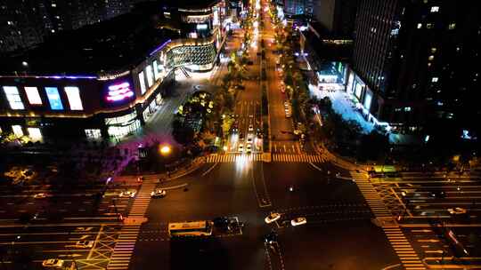 杭州钱塘新区高沙路车辆车流夜景航拍