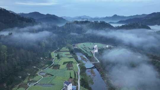 石潭云雾 石潭村 歙县 安徽山水 村落视频素材模板下载