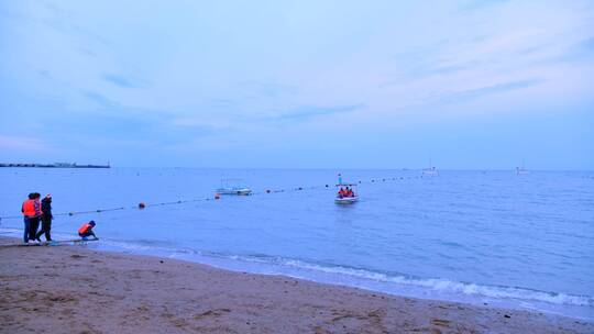 辽宁葫芦岛兴城海滨沙滩黄昏自然风光视频素材模板下载