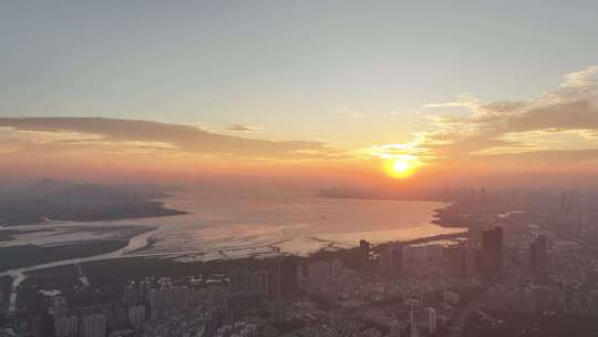 深圳福田区唯美日落夕阳航拍