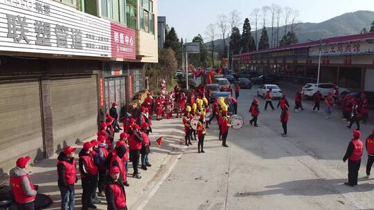 航拍乡村春节请林公民俗文化活动