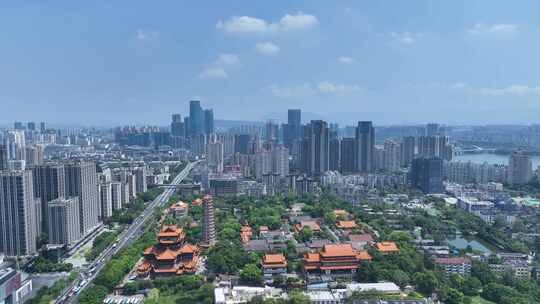 福州西禅古寺航拍城市寺庙古建筑景观风景