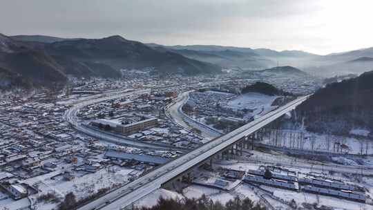 航拍东北下暴雪林海雪原威虎山