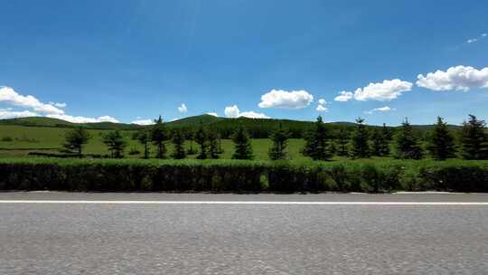 开车行驶在草原道路中  第一视角草原风景