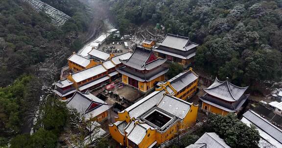 杭州中天竺法净禅寺雪景航拍