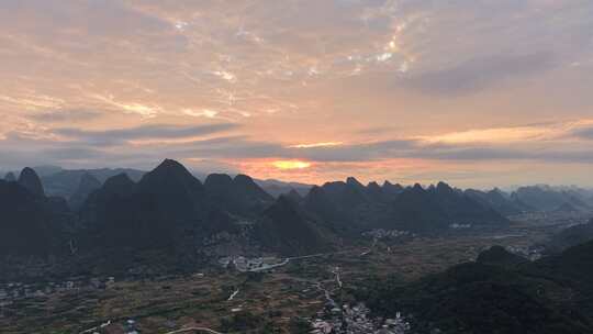 广西桂林山水日出风光航拍