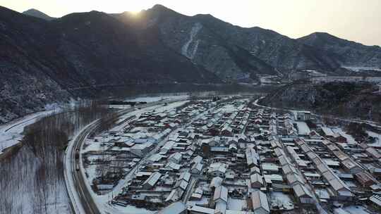 航拍北方农村雪景