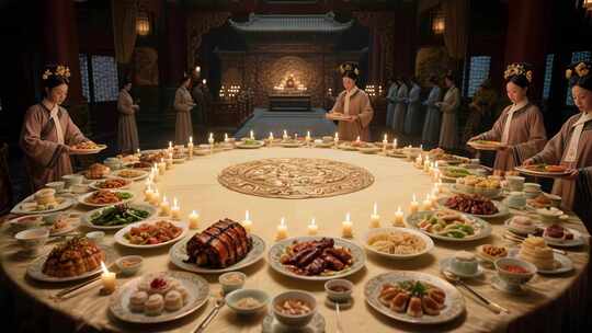 古装人物室内用餐场景