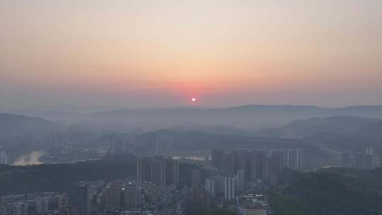 四川达州城市日出彩霞航拍