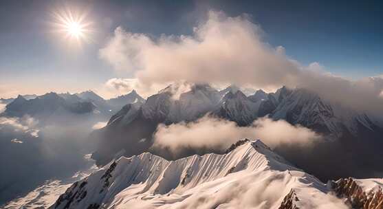 雪山云雾阳光山峰云海日出自然生态环境风景