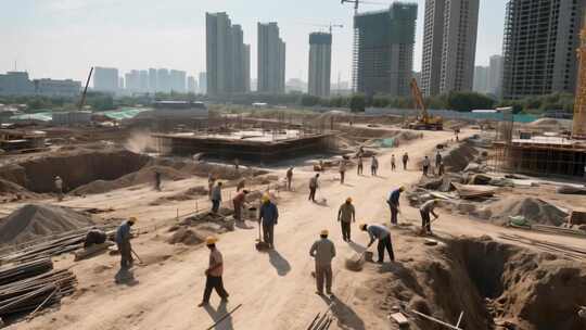 建筑工地工人施工场景