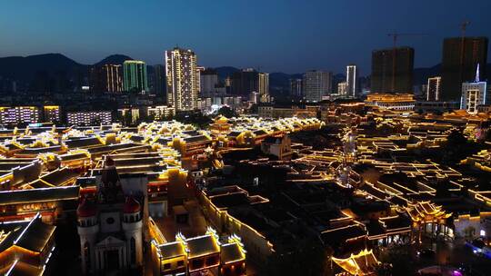 航拍贵州铜仁中南门古城夜景