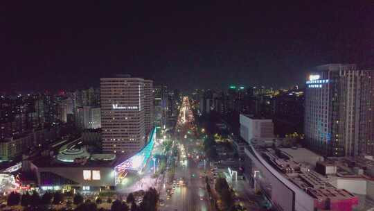 4k航拍山东济南高新区万达广场夜景