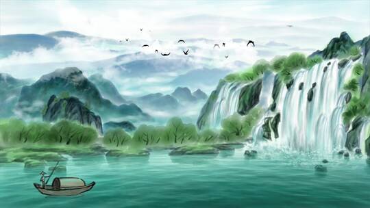 中国风水墨山水意境背景视频