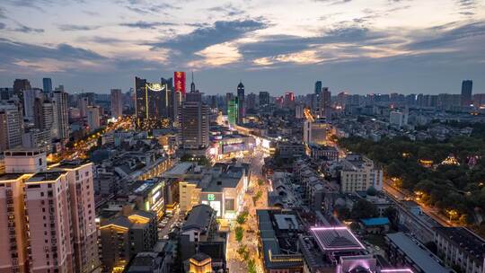 安徽合肥淮河路步行街夜景航拍延时8K