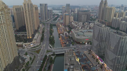 武汉市汉街航拍沙湖汉街夕阳步行街万达广场视频素材模板下载