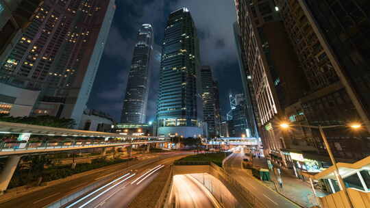 香港夜晚车流延时拍摄