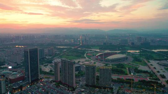 义乌城市晚霞夜景风光4K航拍