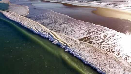 航拍海浪拍打沙滩画面