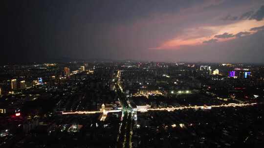 山东淄博城市夜景灯光交通航拍