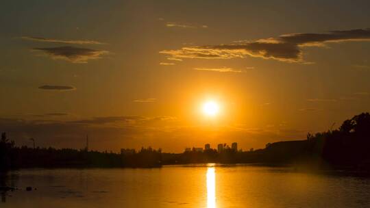 城市日落延时 夕阳落日黄昏河边晚霞