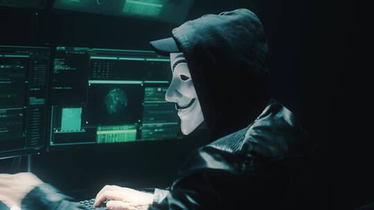 戴着小丑面具的黑客视频素材模板下载