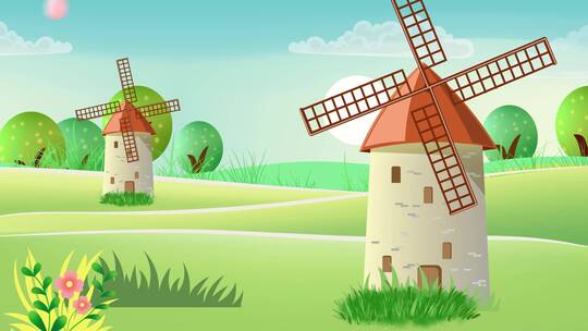 卡通荷兰风车动态背景视频
