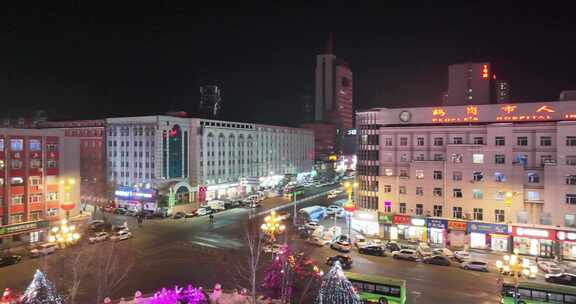 鹤岗新世纪广场夜景航拍