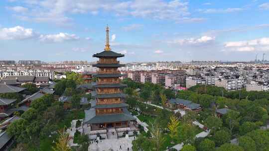 航拍上海宝山  宝山寺