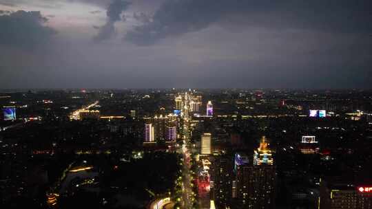 山东淄博城市夜景灯光交通航拍