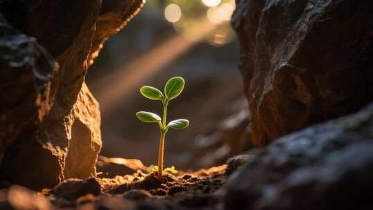 岩石间幼苗生长特写