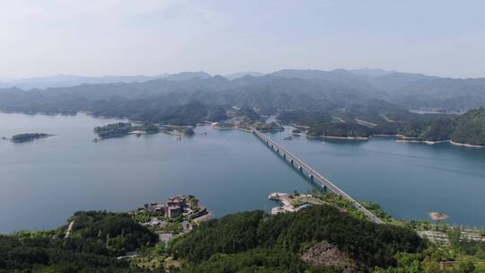 航拍杭州淳安千岛湖大桥天屿山观景台4K