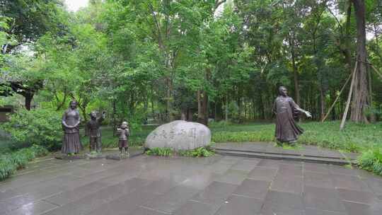 成都杜甫草堂下雨天中式园林空镜