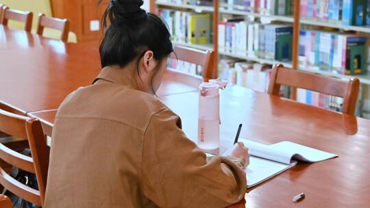 图书馆里大学生认真学习，准备考试与备考