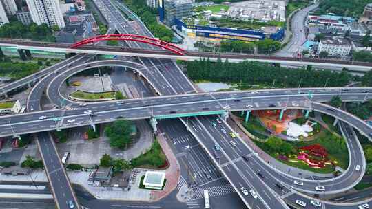 上海市徐汇区内环漕溪北路立交桥高架桥俯视视频素材模板下载