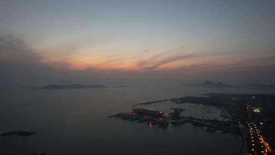 海上日落晚霞夕阳山东长岛日落航拍