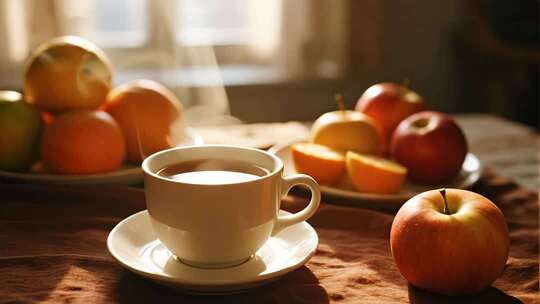 小雪下午茶水果热饮温暖治愈画面