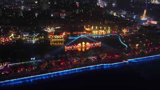 航拍四川广汉城市夜景